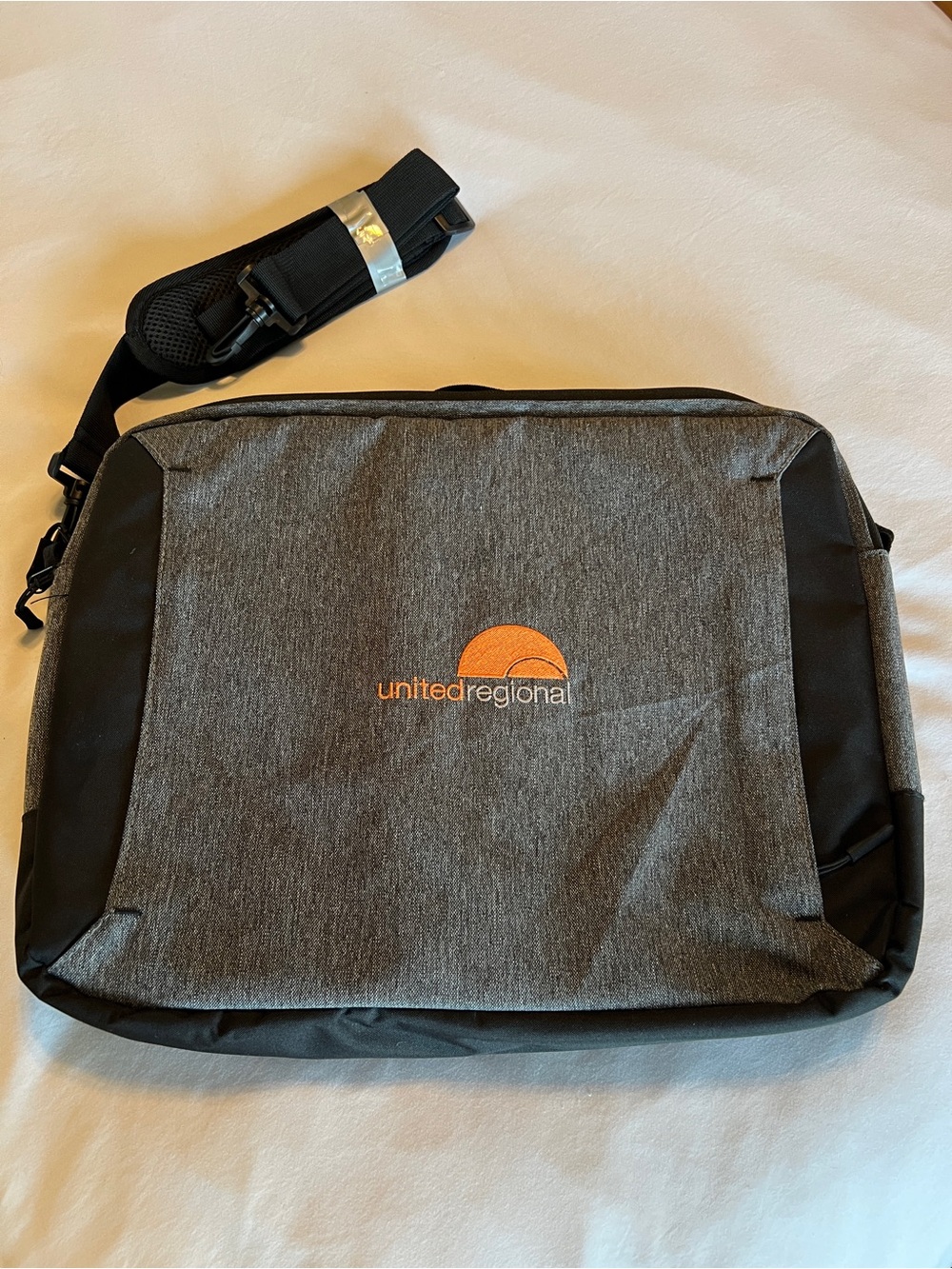 Port Authority Gray and Black Messenger Bag with Orange Logo New!